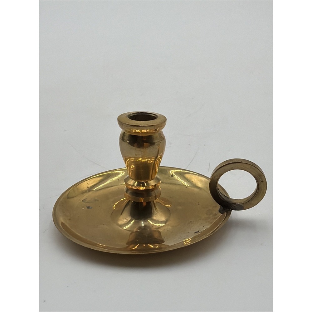Vintage Biedermann Mini Brass Chamber Candlestick Holder Carrier W/Finger Loop